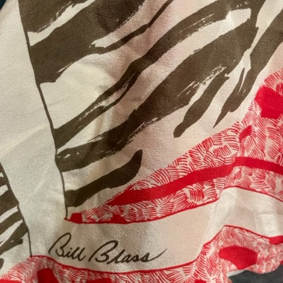 EUC Vintage 70s 80s Bill Blass Silk Scarf Red Brown combo Beautiful 28 x 28 silk - Picture 3 of 9